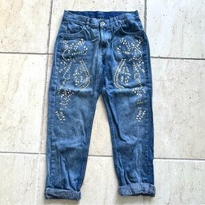 CALZEDONIA Blue Cropped Jeans with Crystals, Size S